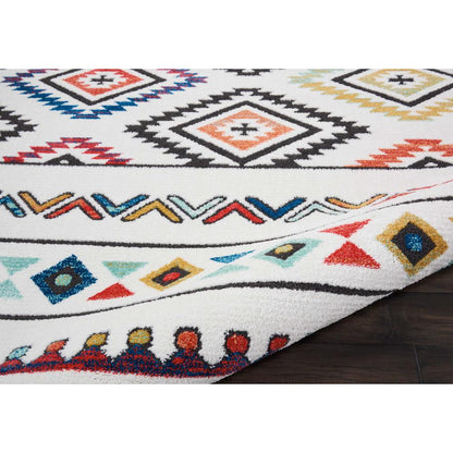 Tribal Decor Area Rug, White, 7'10" x 10'9"