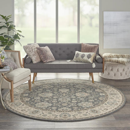 Round Farmhouse Machine Made Area Rug