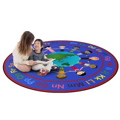 Kid Essentials A World of Friends 5'4" Round Area Rug in Color Multi