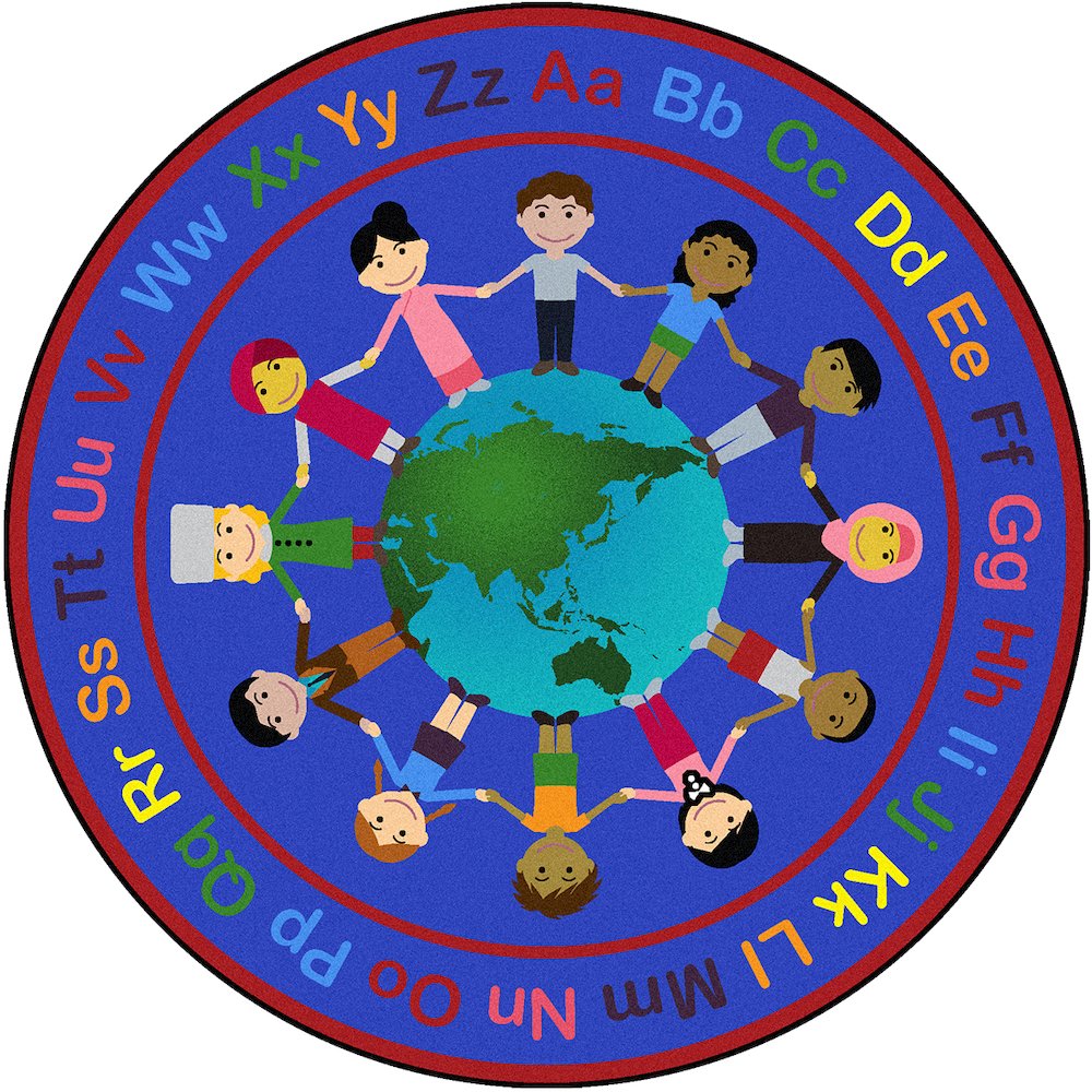 Kid Essentials A World of Friends 5'4" Round Area Rug in Color Multi