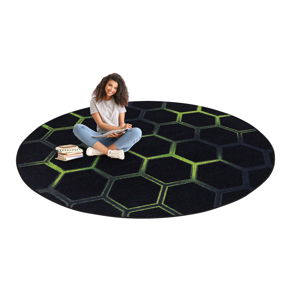 Kid Essentials Breakout 7'7" Round Area Rug in Color Emerald