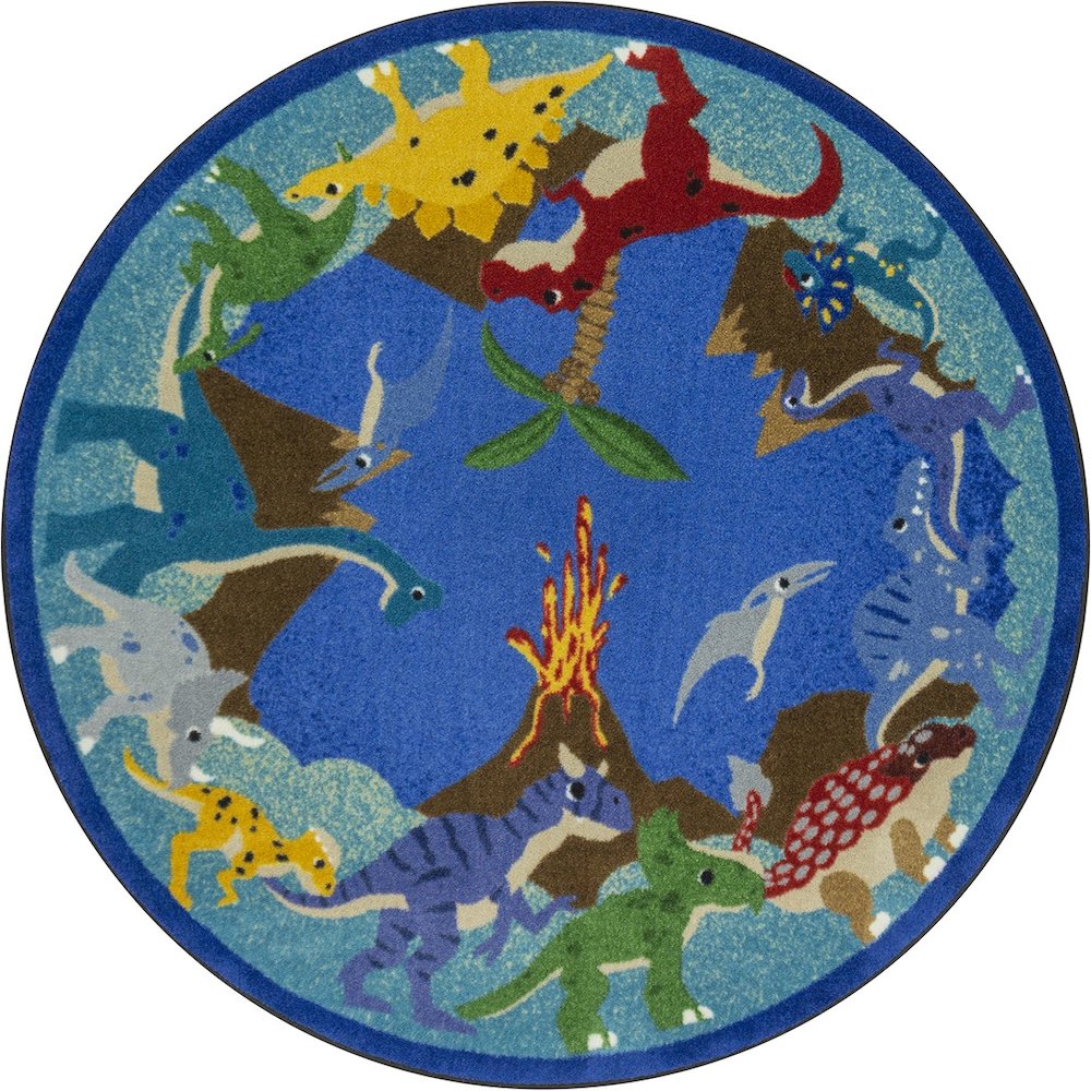 Kid Essentials Dino Parade 5'4" Round Area Rug in Color Multi
