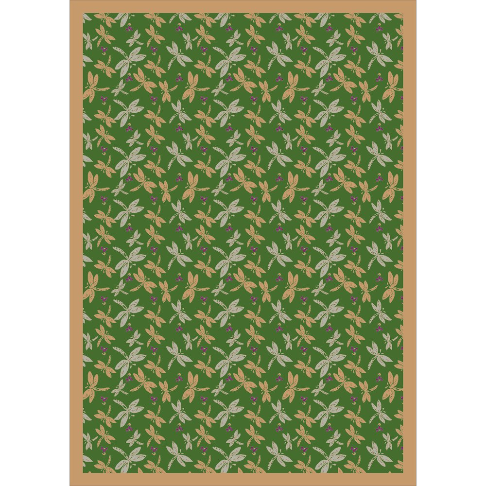 Kaleidoscope Dragonflies 5'4" x 7'8" Area Rug in Color Green