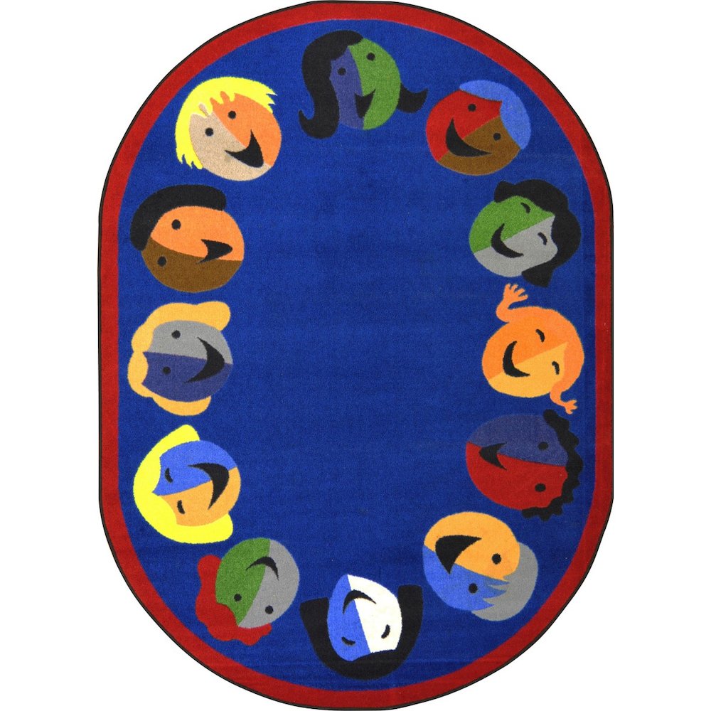Kid Essentials Joyful Faces 7'8" x 10'9" Oval Area Rug in Color Blue