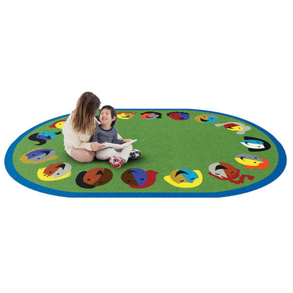Kid Essentials Joyful Faces 10'9" x 13'2" Oval Area Rug in Color Green