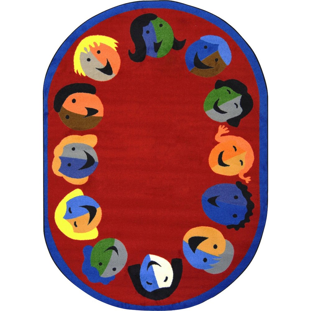 Kid Essentials Joyful Faces 7'8" x 10'9" Oval Area Rug in Color Red