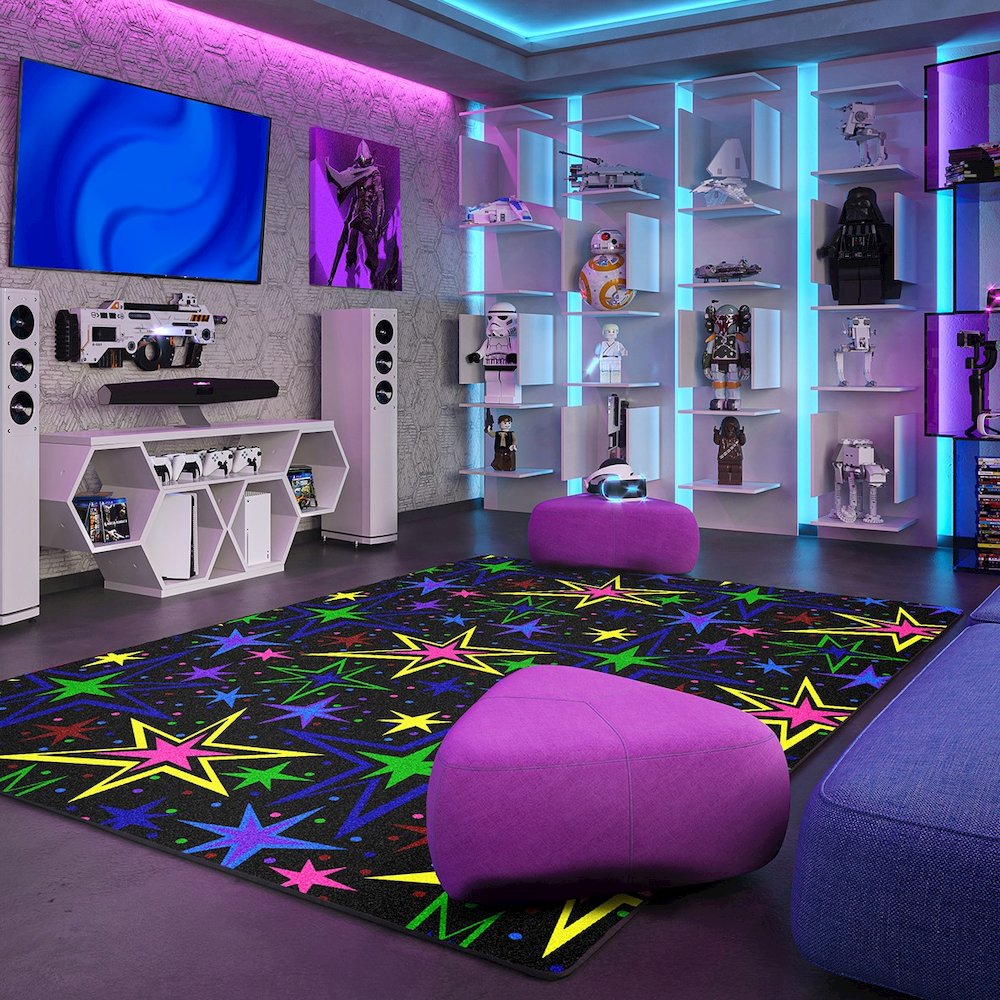 Neon Lights Kapow 6' x 6' Area Rug in Color Fluorescent