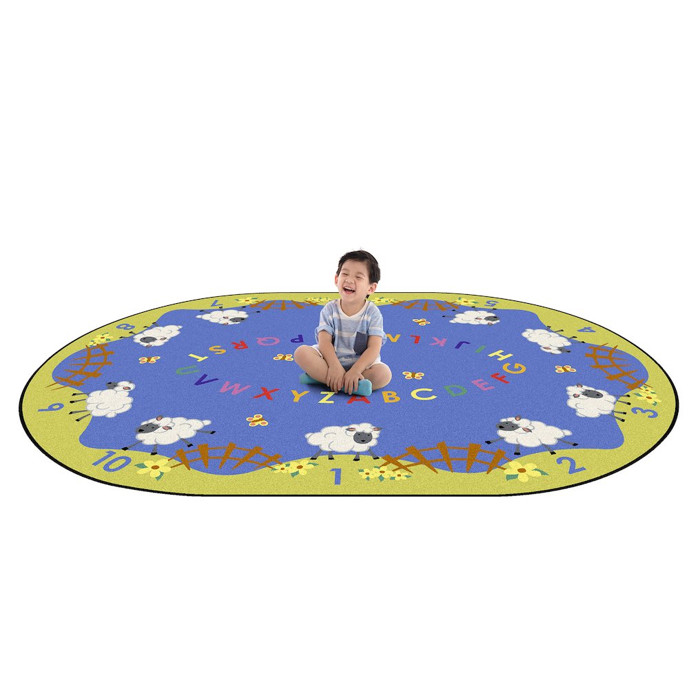 Kid Essentials Lamby Pie 7'8" x 10'9" Oval Area Rug in Color Multi