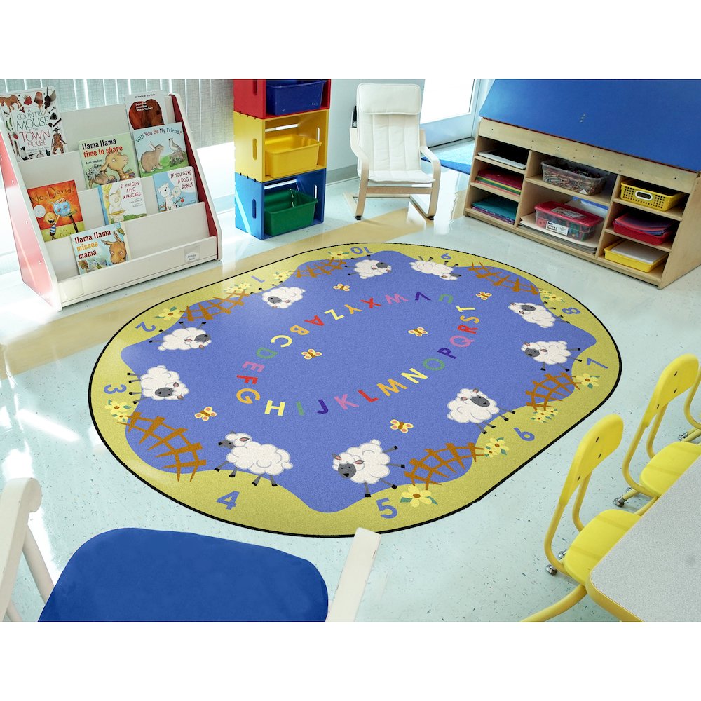 Kid Essentials Lamby Pie 7'8" x 10'9" Oval Area Rug in Color Multi