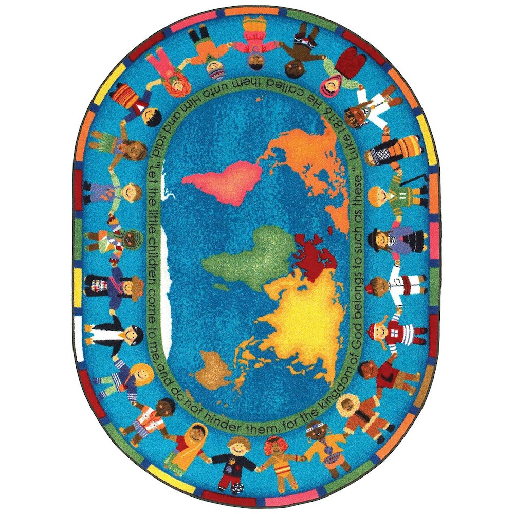 Kid Essentials Let the Children Come 7'8" x 10'9" Oval Area Rug in Color Multi
