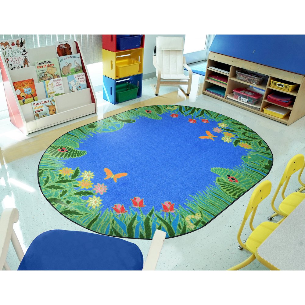 Kid Essentials Merry Meadows 10'9" x 13'2" Oval Area Rug in Color Blue