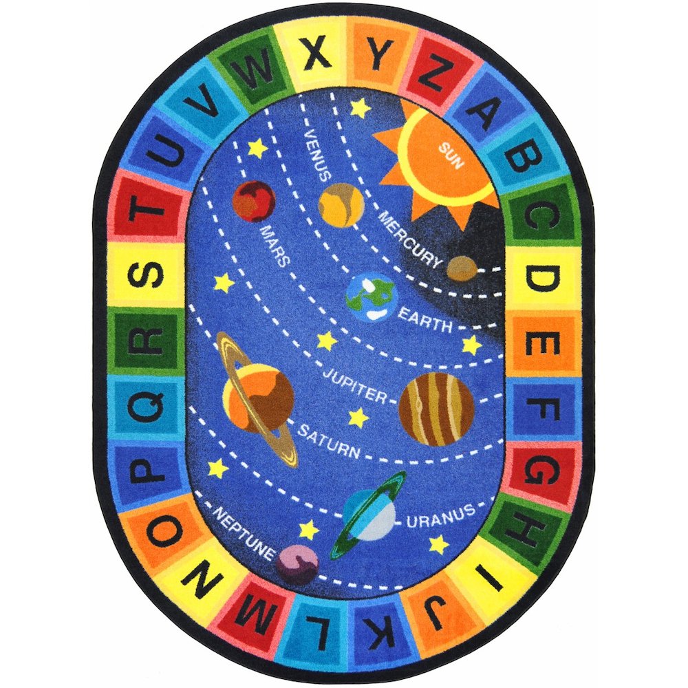 Kid Essentials Space Alphabet 7'8" x 10'9" Oval Area Rug in Color Multi