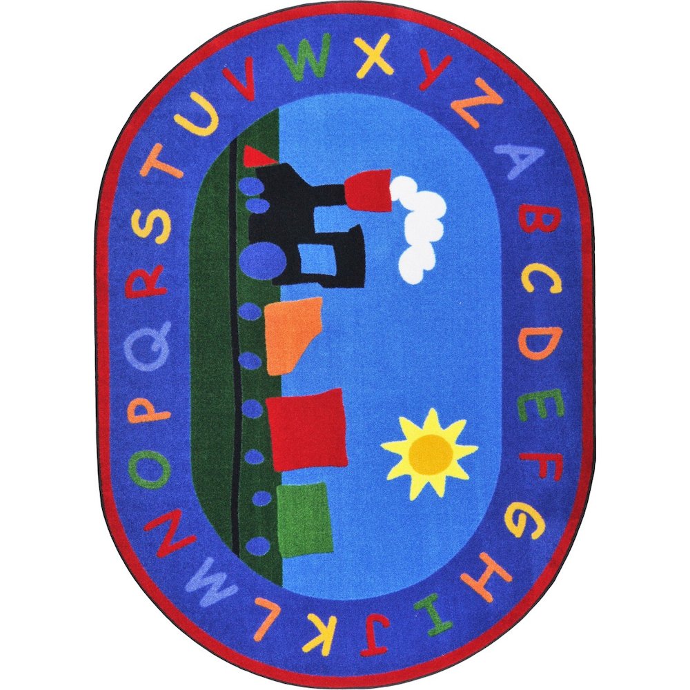 Kid Essentials Tiny Train 7'8" x 10'9" Oval Area Rug in Color Multi