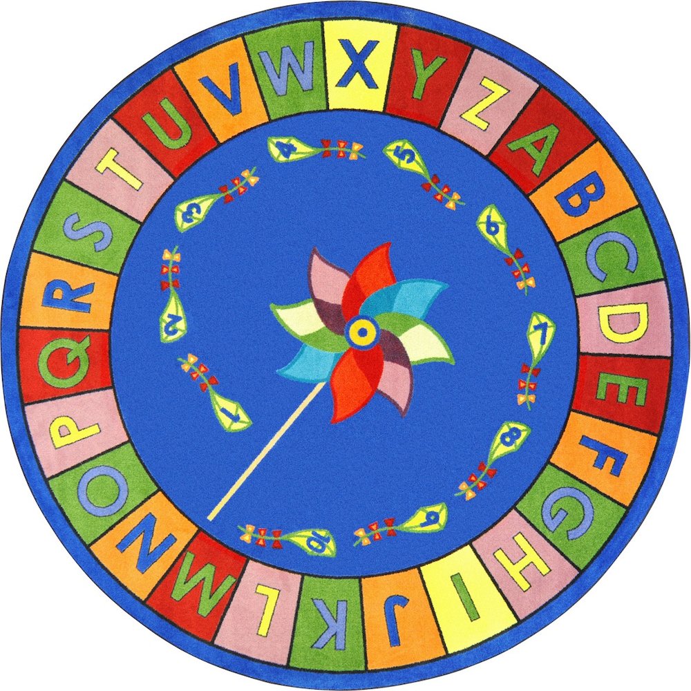 Kid Essentials Alphabet Pinwheel 13'2" Round Area Rug in Color Multi