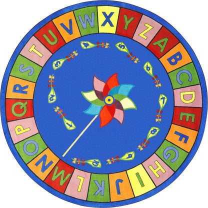 Kid Essentials Alphabet Pinwheel 13'2" Round Area Rug in Color Multi
