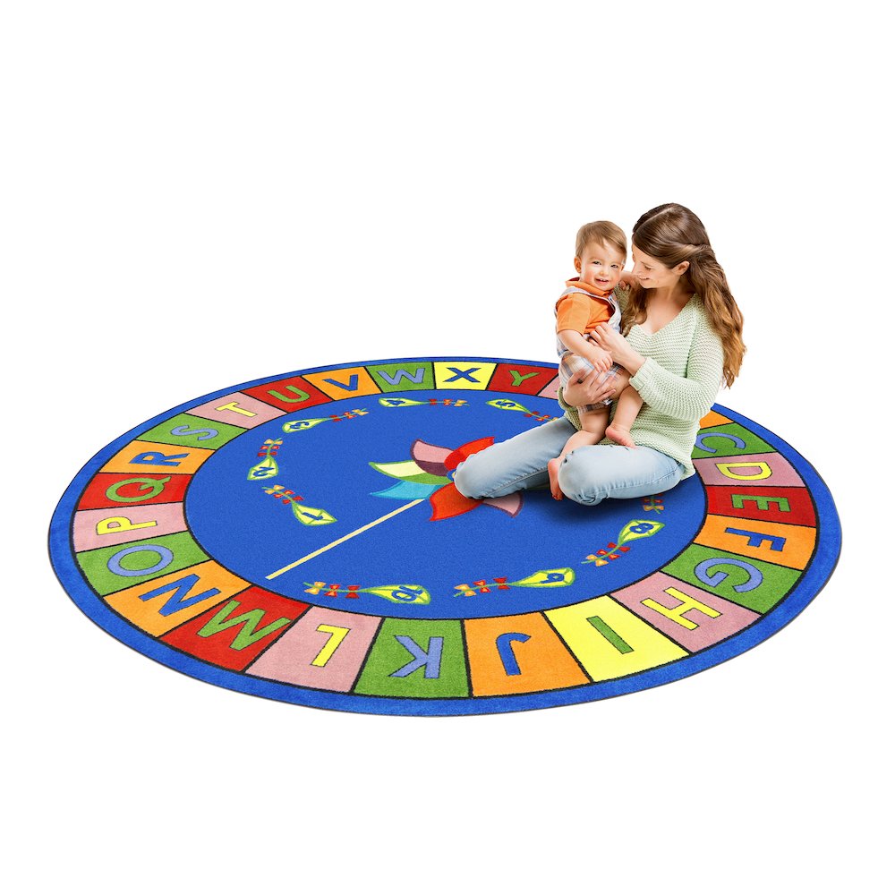 Kid Essentials Alphabet Pinwheel 13'2" Round Area Rug in Color Multi