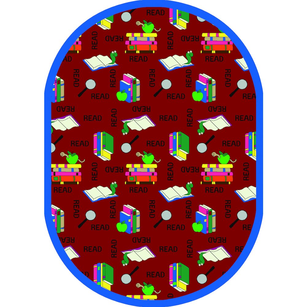 Kid Essentials Bookworm 10'9" x 13'2" Oval Area Rug in Color Red