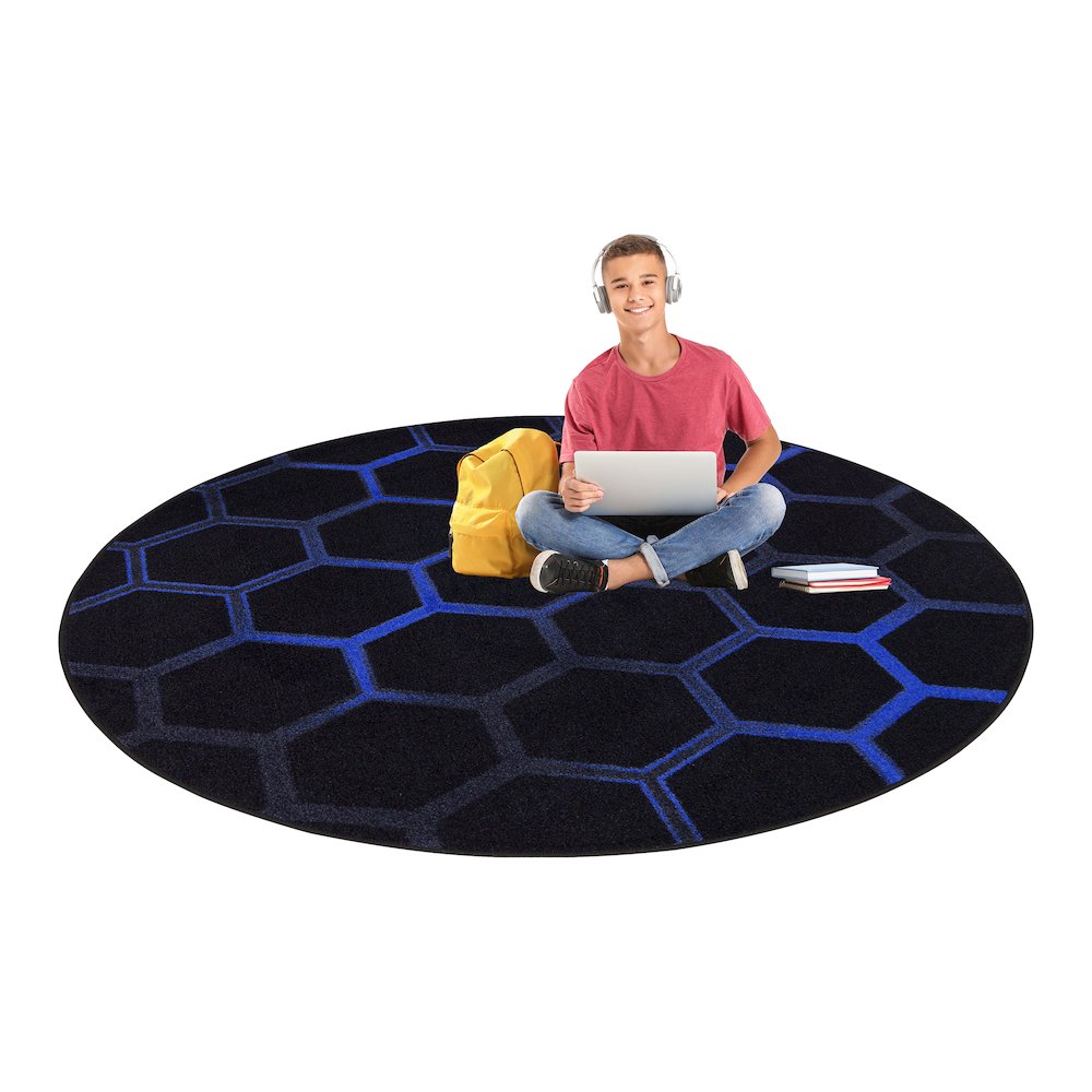 Kid Essentials Breakout 13'2" Round Area Rug in Color Sapphire