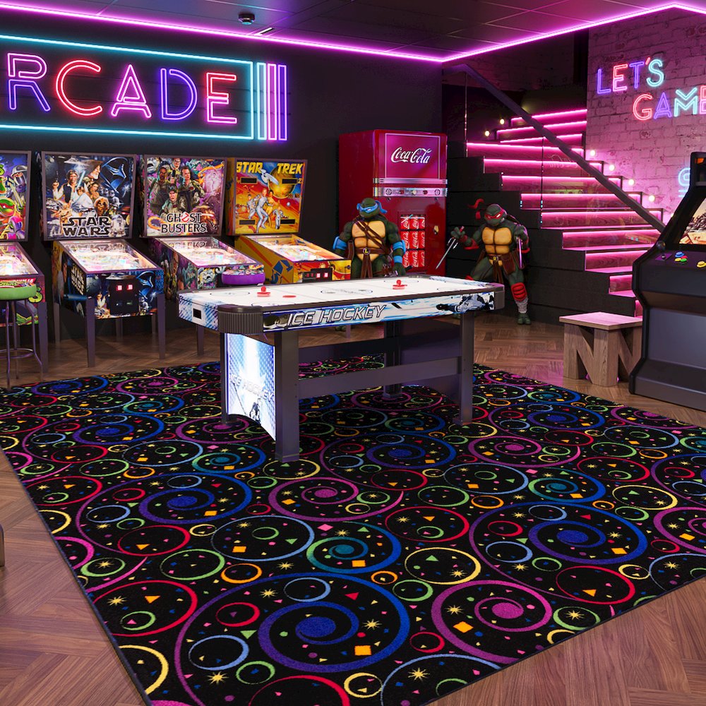 Neon Lights Fun and Games 6' x 9' Area Rug in Color Fluorescent