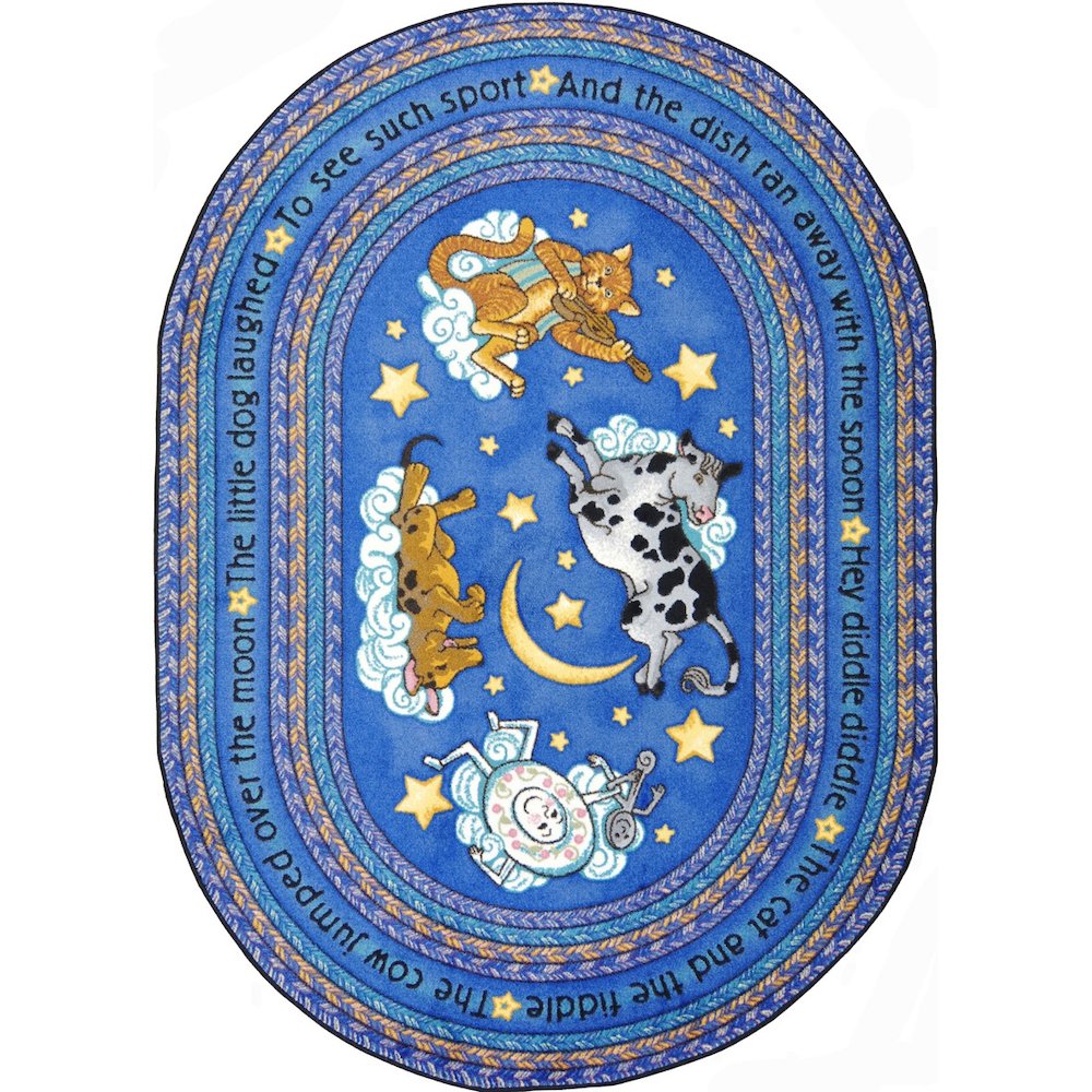 Kid Essentials Hey Diddle Diddle 7'8" x 10'9" Oval Area Rug in Color Blue