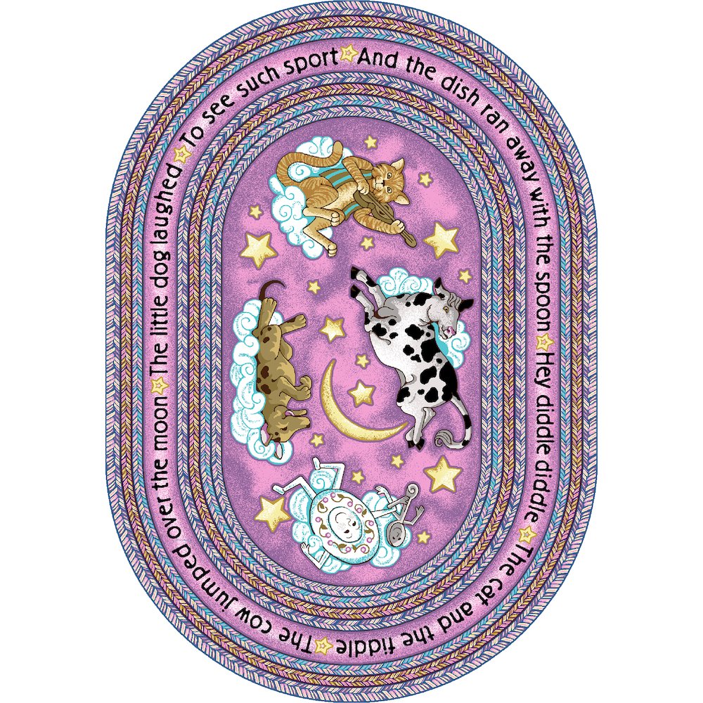 Kid Essentials Hey Diddle Diddle 7'8" x 10'9" Oval Area Rug in Color Pink