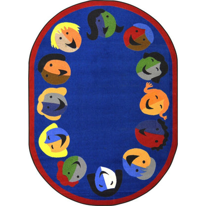 Kid Essentials Joyful Faces 10'9" x 13'2" Oval Area Rug in Color Blue