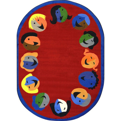 Kid Essentials Joyful Faces 10'9" x 13'2" Oval Area Rug in Color Red