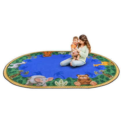 Kid Essentials Jungle Friends 7'8" x 10'9" Oval Area Rug in Color Multi