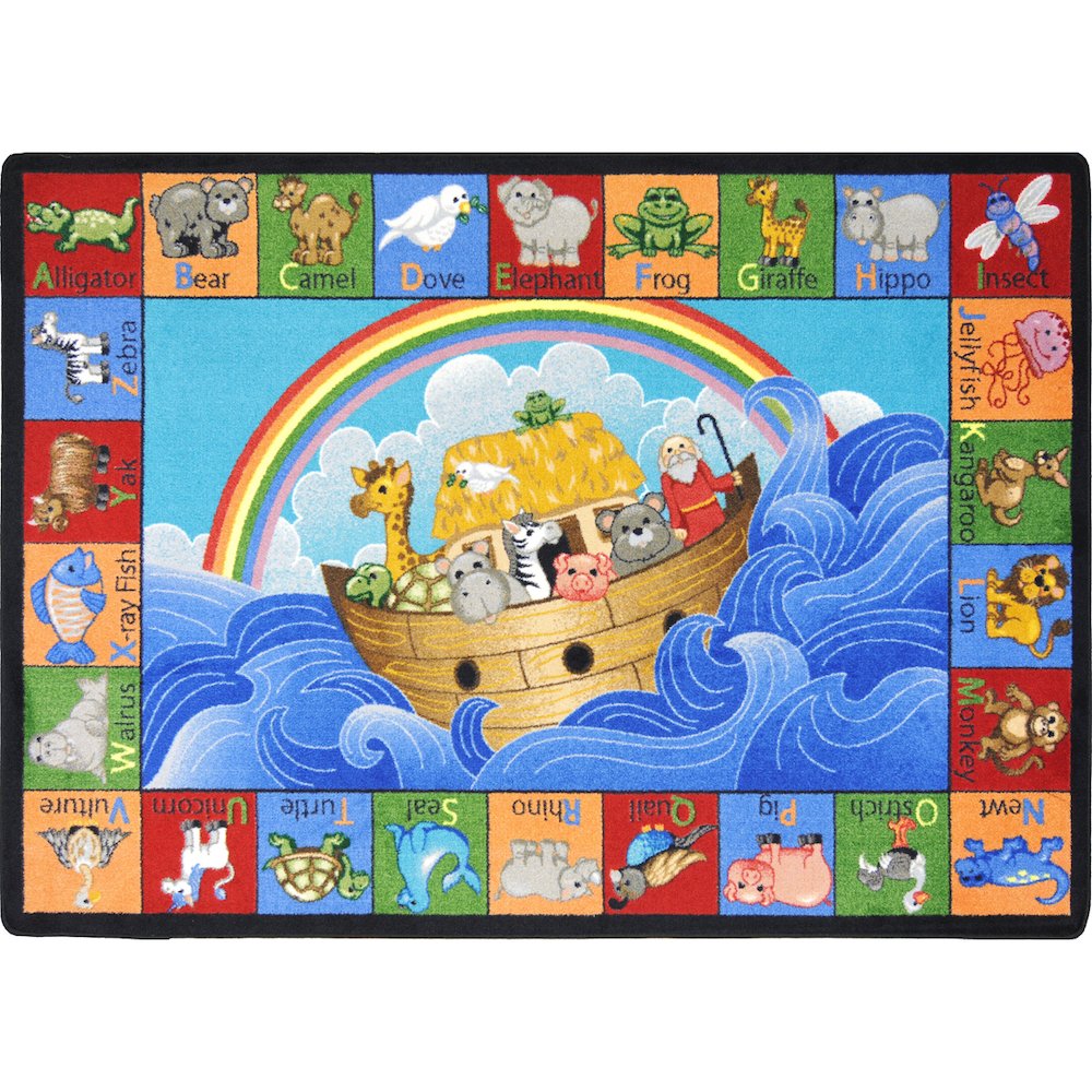 Kid Essentials Noah's Alphabet Animals 5'4" x 7'8" Oval Area Rug in Color Multi