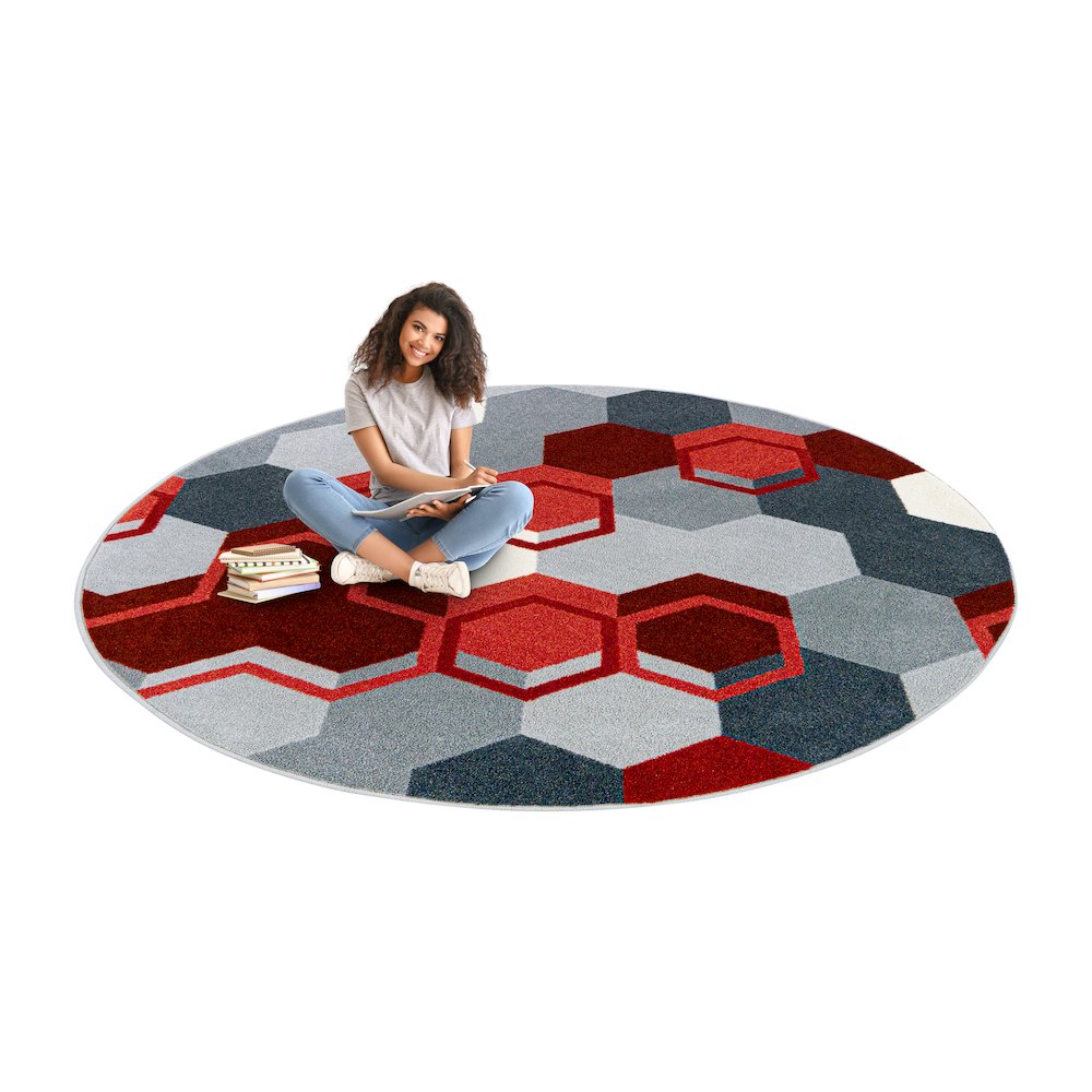 Kid Essentials Team Up 13'2" Round Area Rug in Color Red