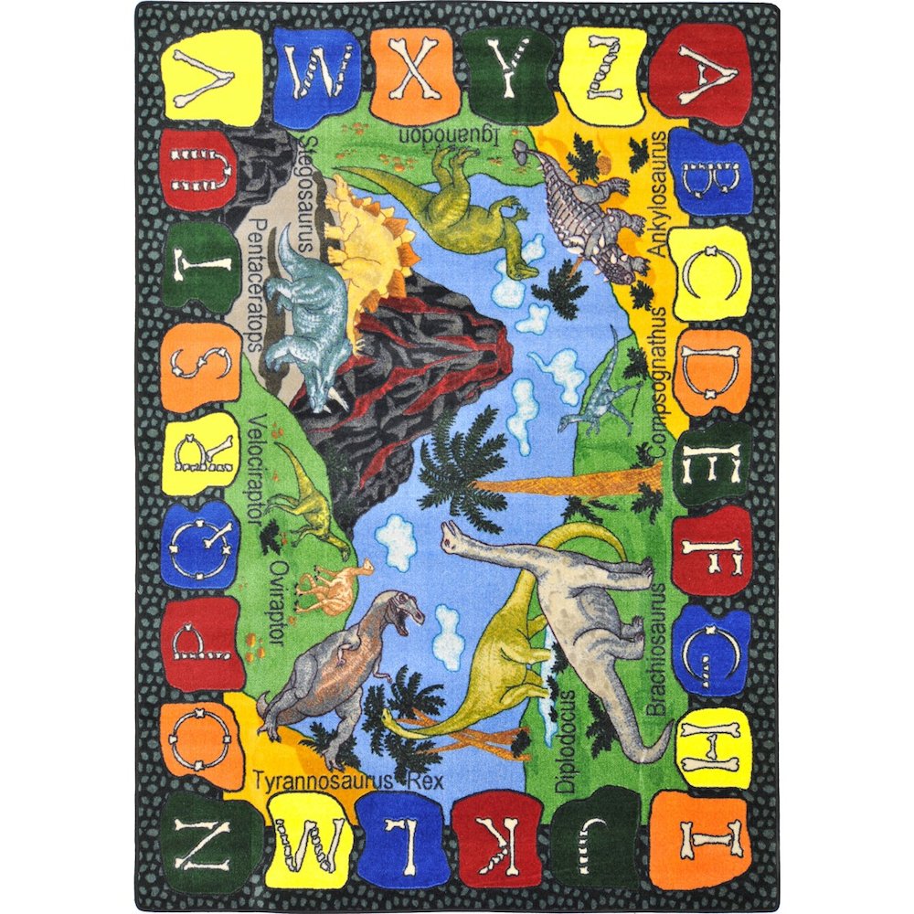 Kid Essentials We Dig Dinosaurs 5'4" x 7'8" Oval Area Rug in Color Multi