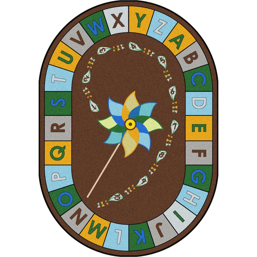 Kid Essentials Alphabet Pinwheel 10'9" x 13'2" Oval Area Rug in Color Earthtone