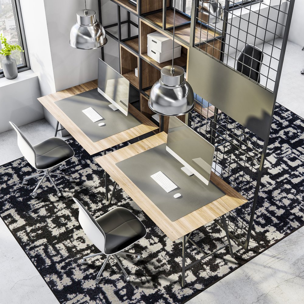 WorkSpace Block Print 10'9" x 13'2" Area Rug in Color Onyx