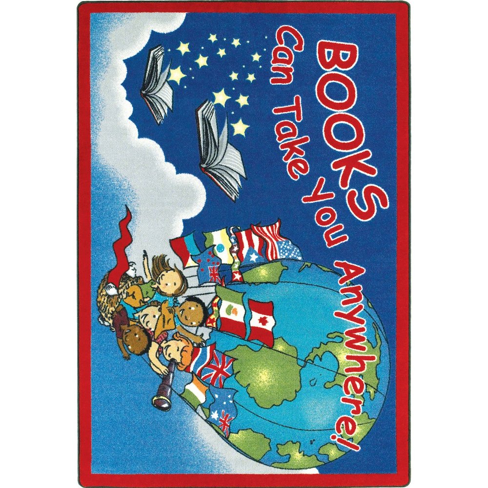Books Can Take You Anywhere 5'4" x 7'8" Oval Area Rug in Color Sky Blue