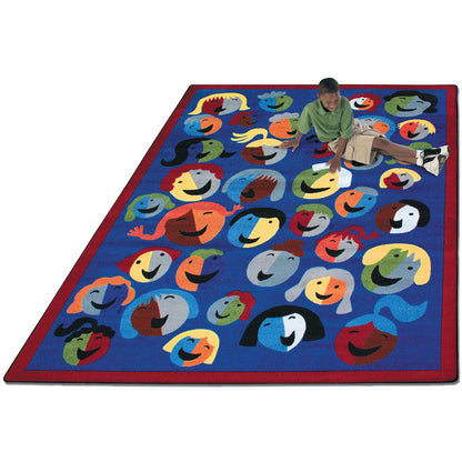 Kid Essentials Joyful Faces 10'9" x 13'2" Area Rug in Color Blue