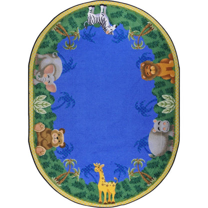 Kid Essentials Jungle Friends 10'9" x 13'2" Oval Area Rug in Color Multi