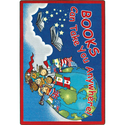 Books Can Take You Anywhere 10'9" x 13'2" Area Rug in Color Sky Blue