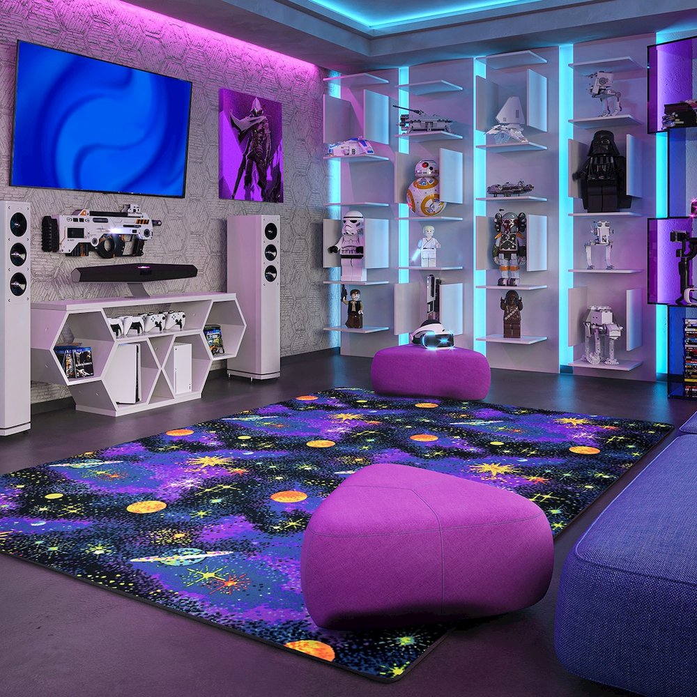 Neon Lights Space Explorer 12' x 15' Area Rug in Color Fluorescent