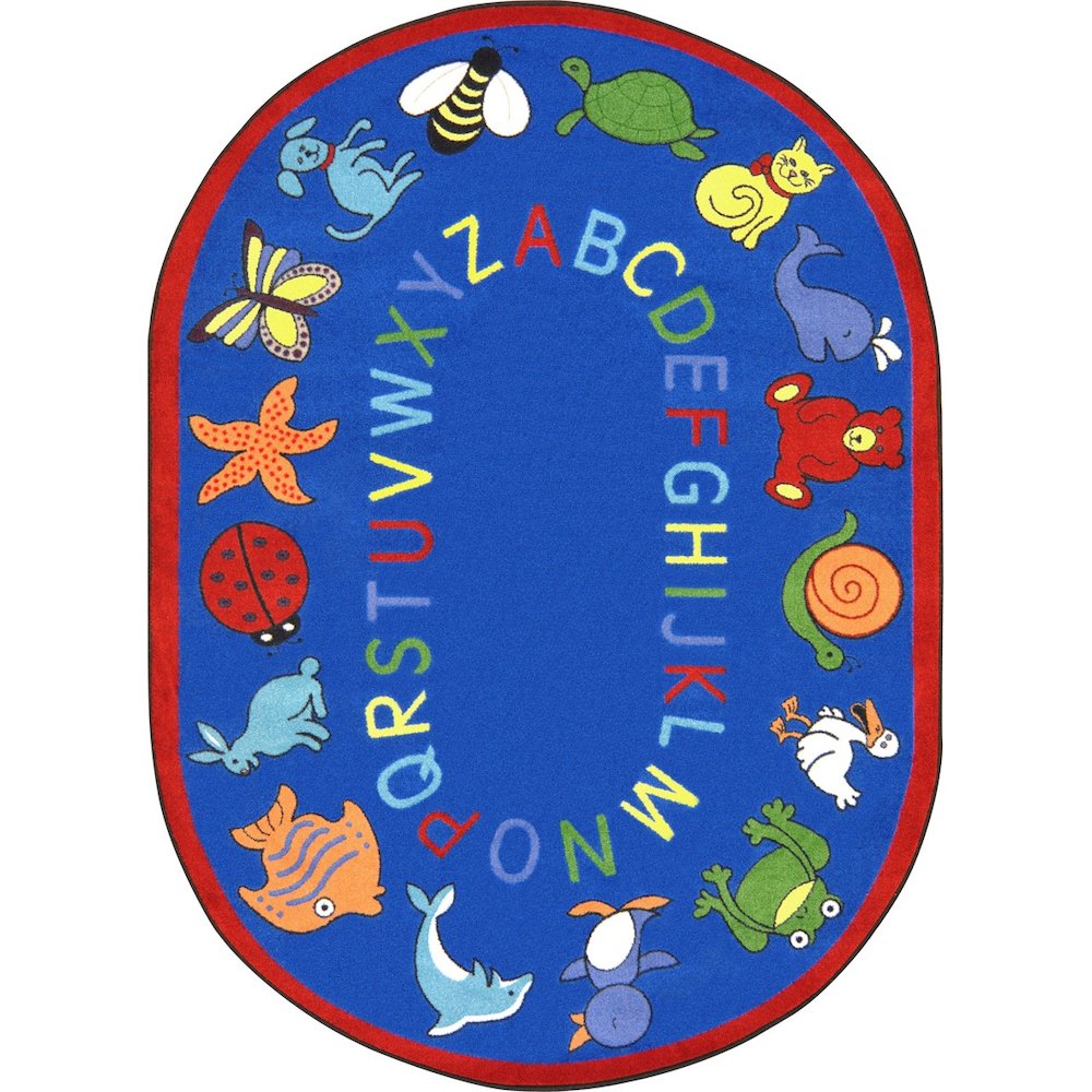 Kid Essentials ABC Animals 5'4" x 7'8" Oval Area Rug in Color Blue