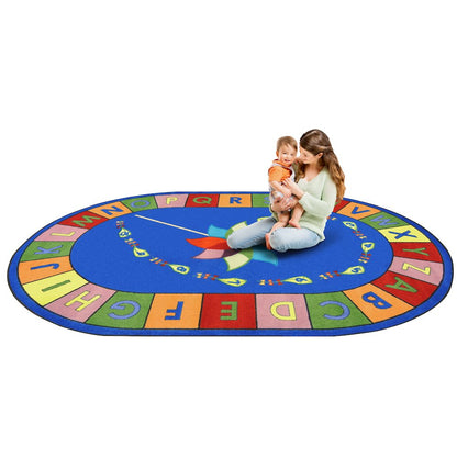 Kid Essentials Alphabet Pinwheel 5'4" x 7'8" Oval Area Rug in Color Multi