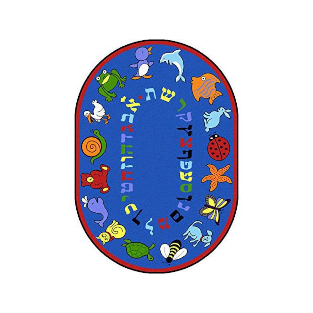 ABC Animals (Hebrew Alphabet) 10'9" x 13'2" Oval Area Rug in Color Blue