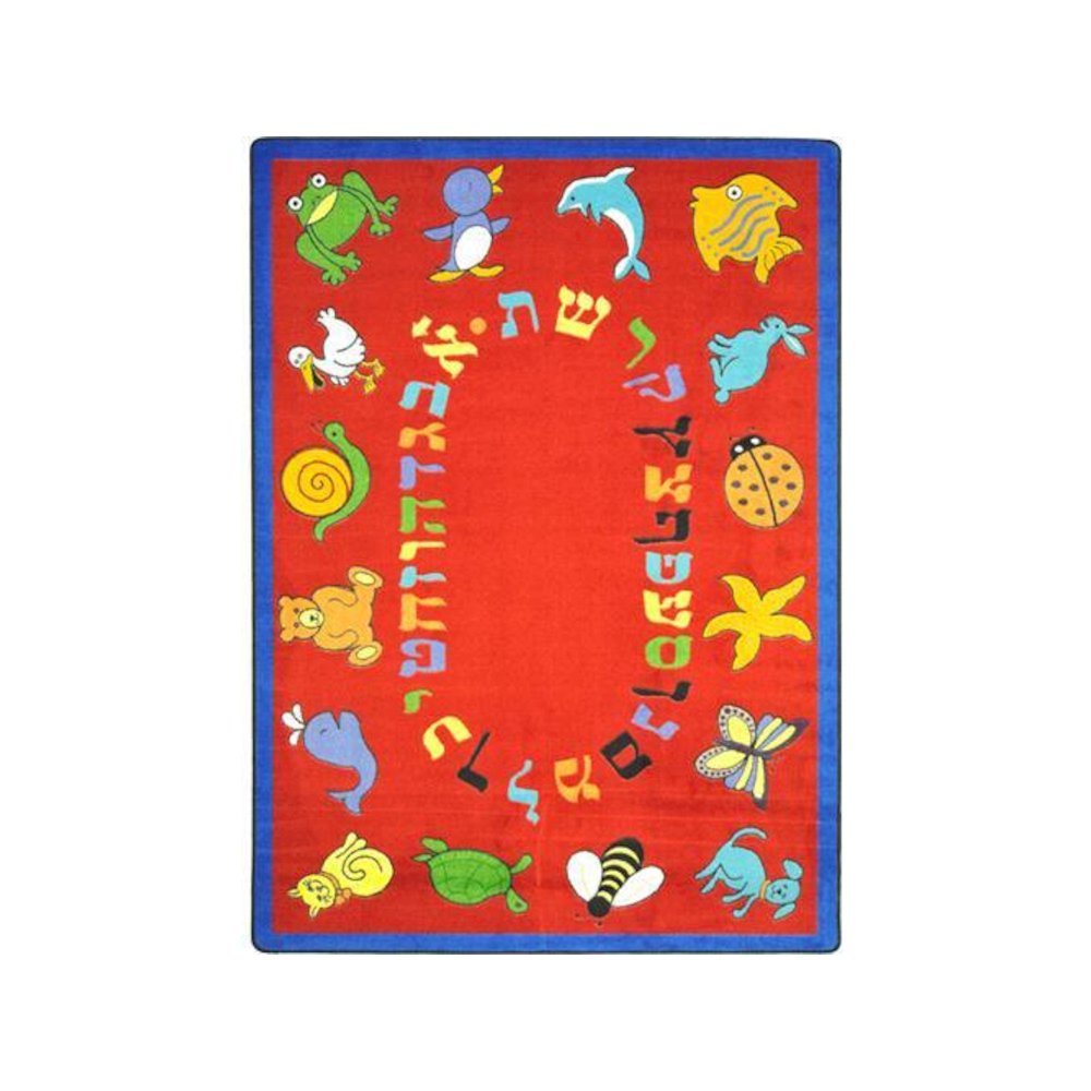 ABC Animals (Hebrew Alphabet) 10'9" x 13'2" Oval Area Rug in Color Red