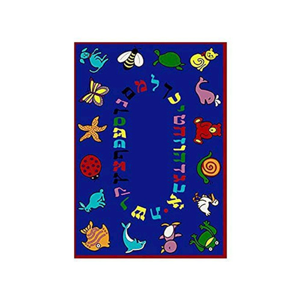 ABC Animals (Hebrew Alphabet) 5'4" x 7'8" Oval Area Rug in Color Blue