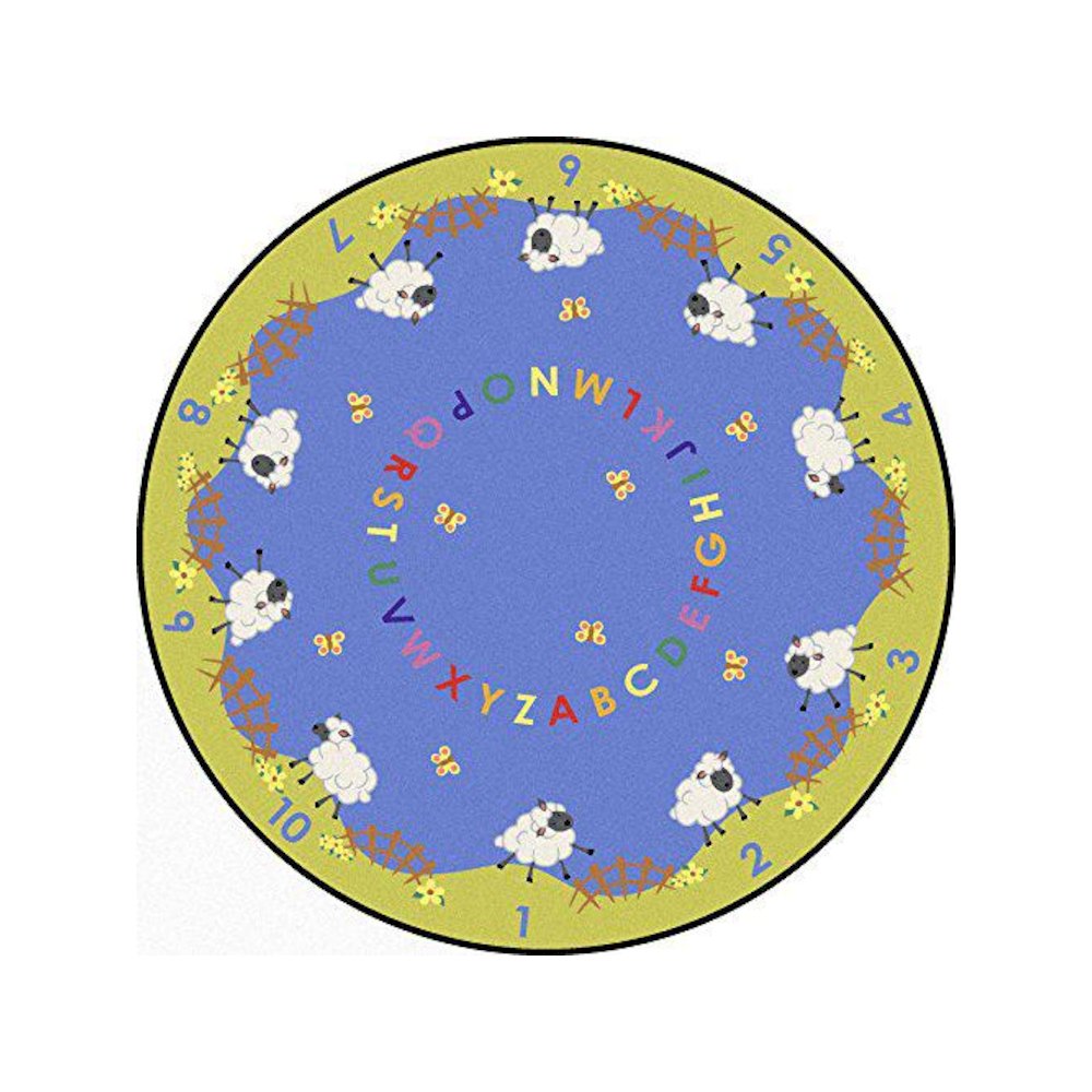 Kid Essentials Lamby Pie 7'7" Round Area Rug in Color Multi