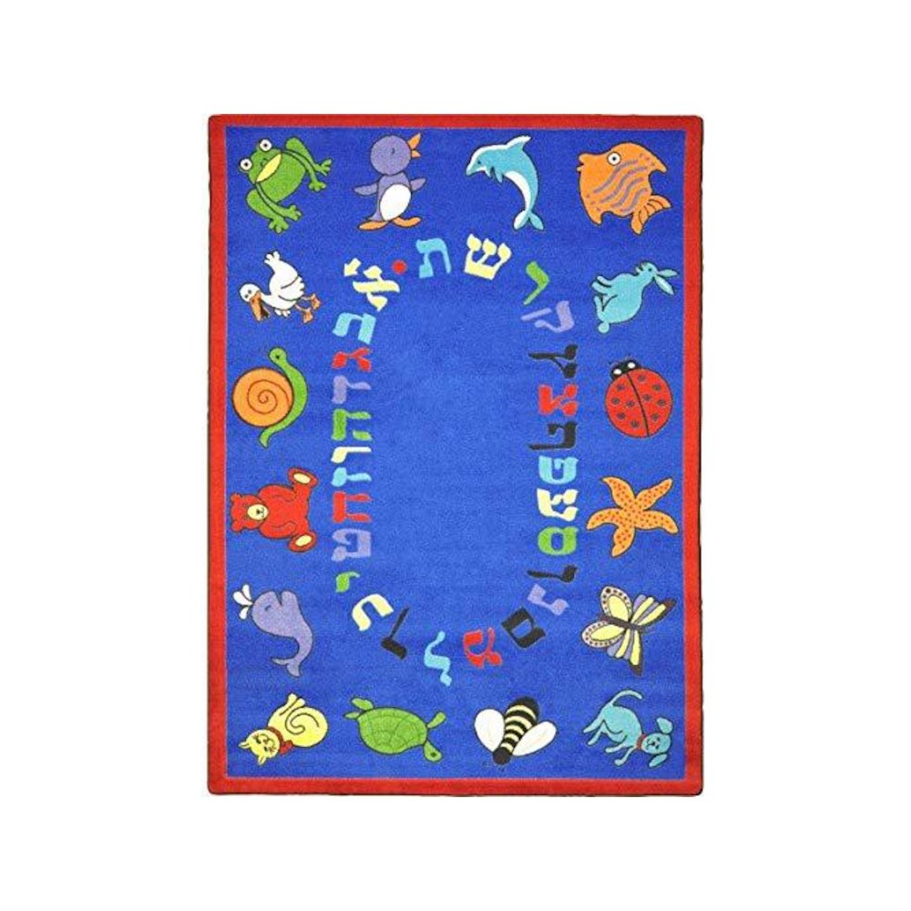 ABC Animals (Hebrew Alphabet) 7'8" x 10'9" Oval Area Rug in Color Blue