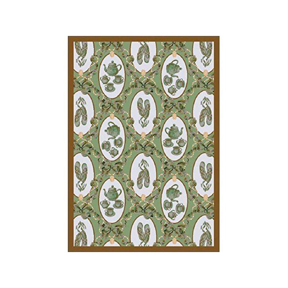 Kaleidoscope Ribbons and Bows 7'8" x 10'9" Area Rug in Color Green