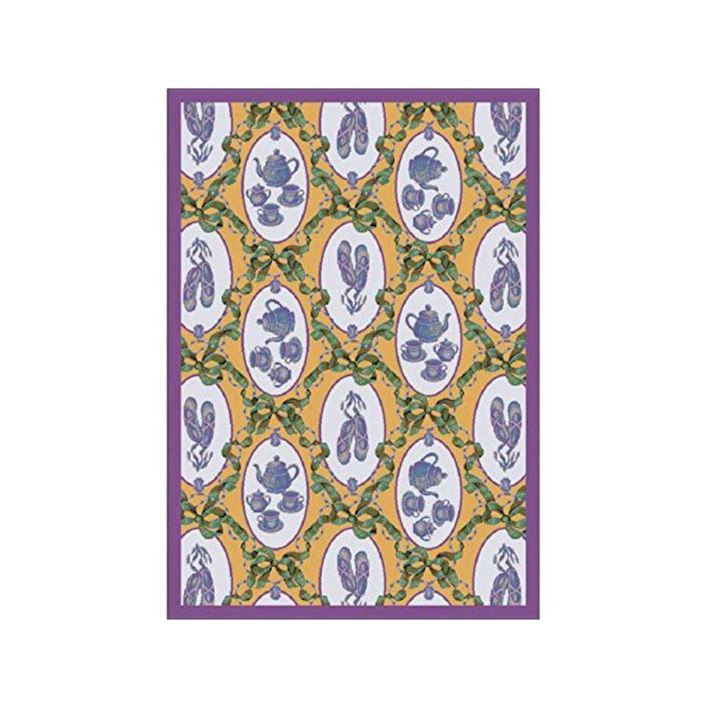 Kaleidoscope Ribbons and Bows 7'8" x 10'9" Area Rug in Color Gold
