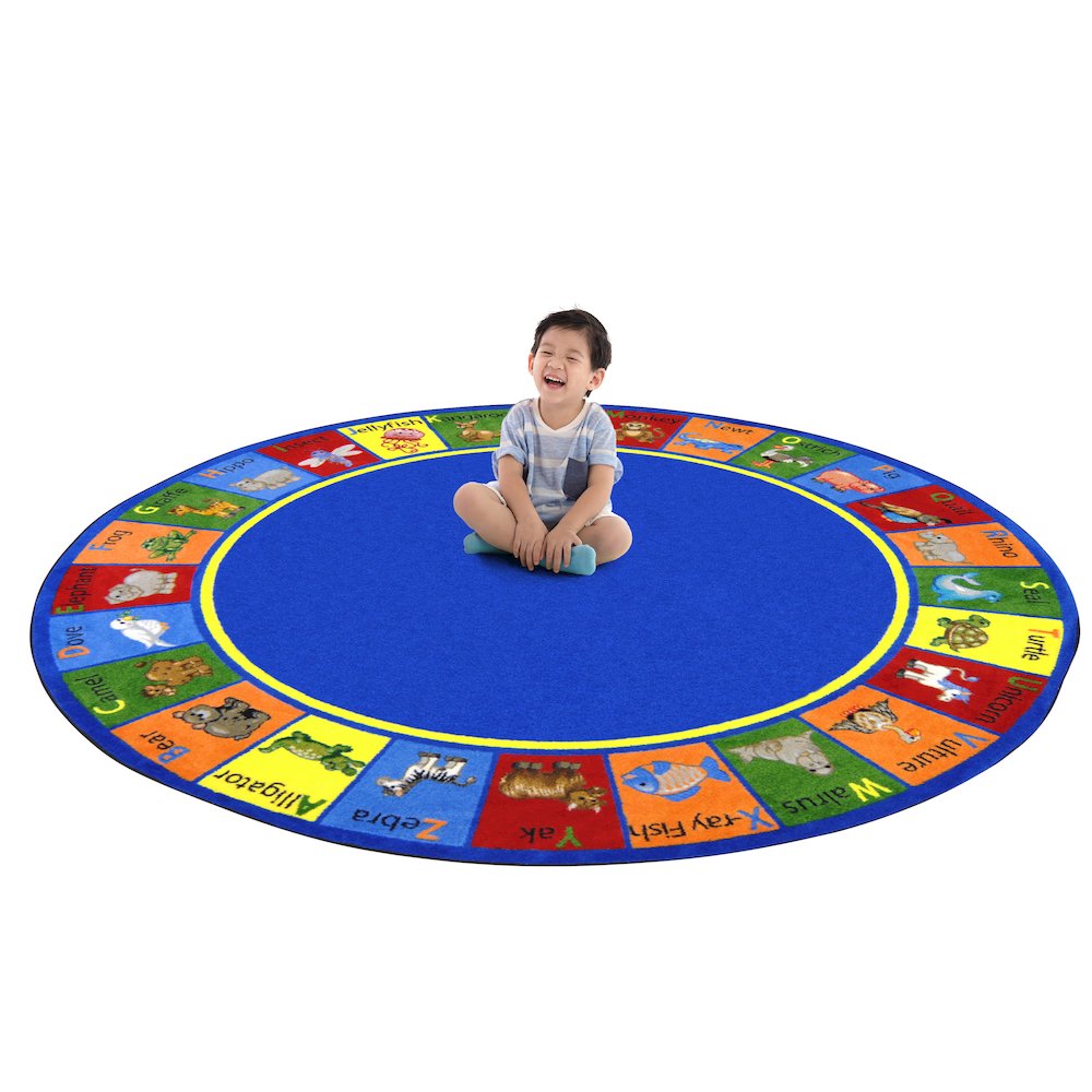 Kid Essentials Animal Phonics 7'7" Round Area Rug in Color Multi