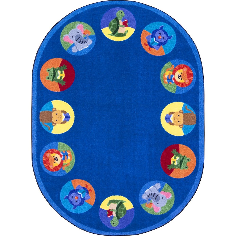 Kid Essentials Animal Readers 5'4" x 7'8" Oval Area Rug in Color Multi