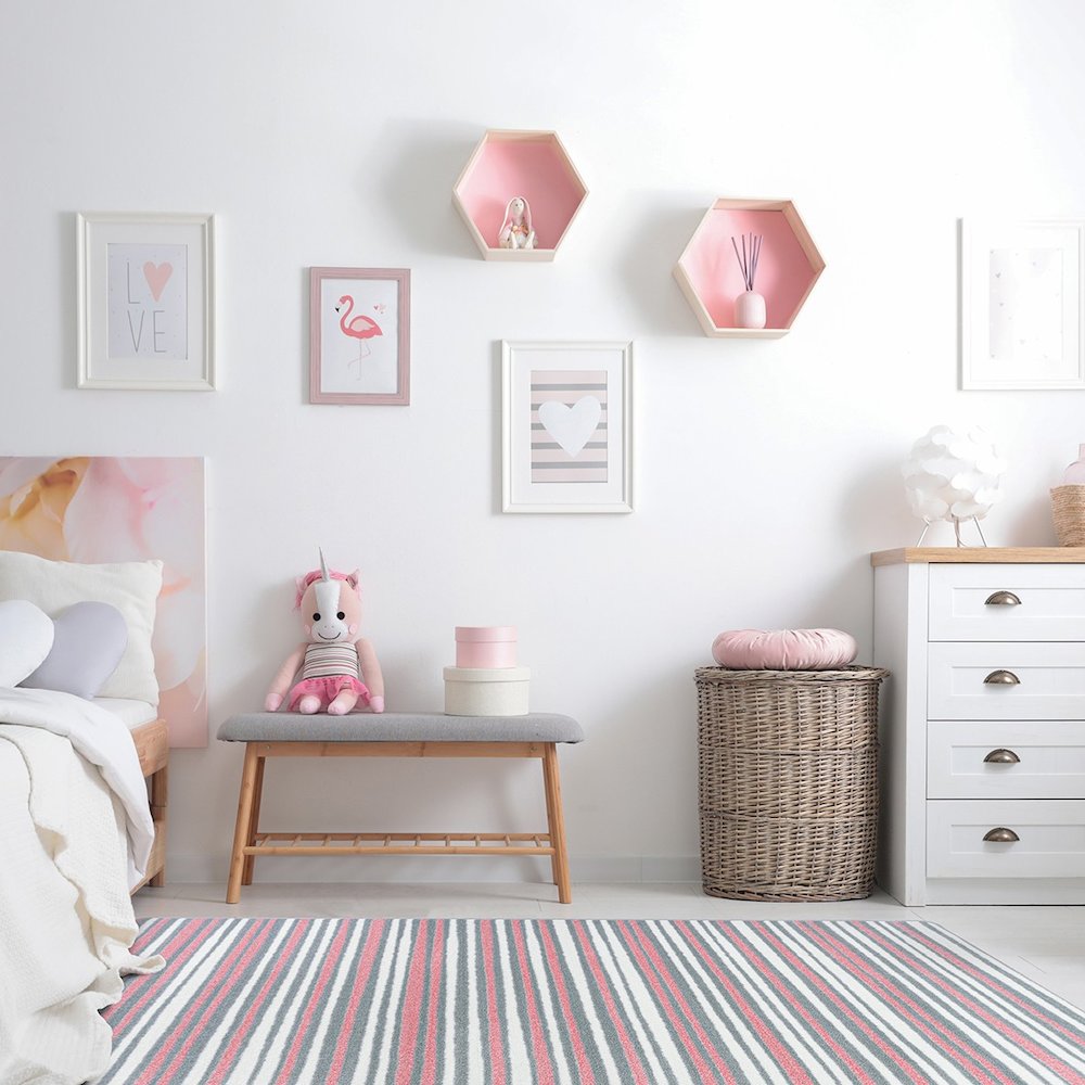 Claremont Kids Between the Lines 3'10" x 5'4" Area Rug in Color Blush